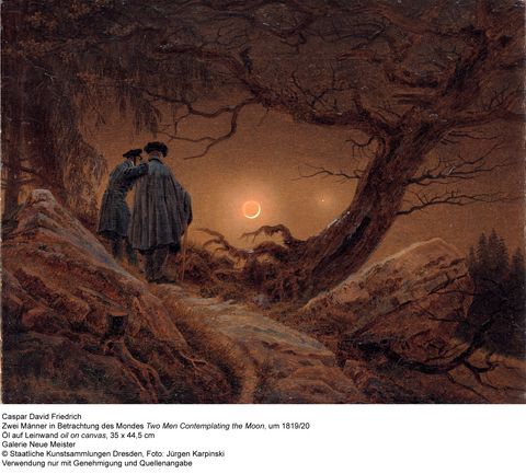 Gemälde "Zwei Männer in Betrachtung des Mondes" von Caspar David Friedrich